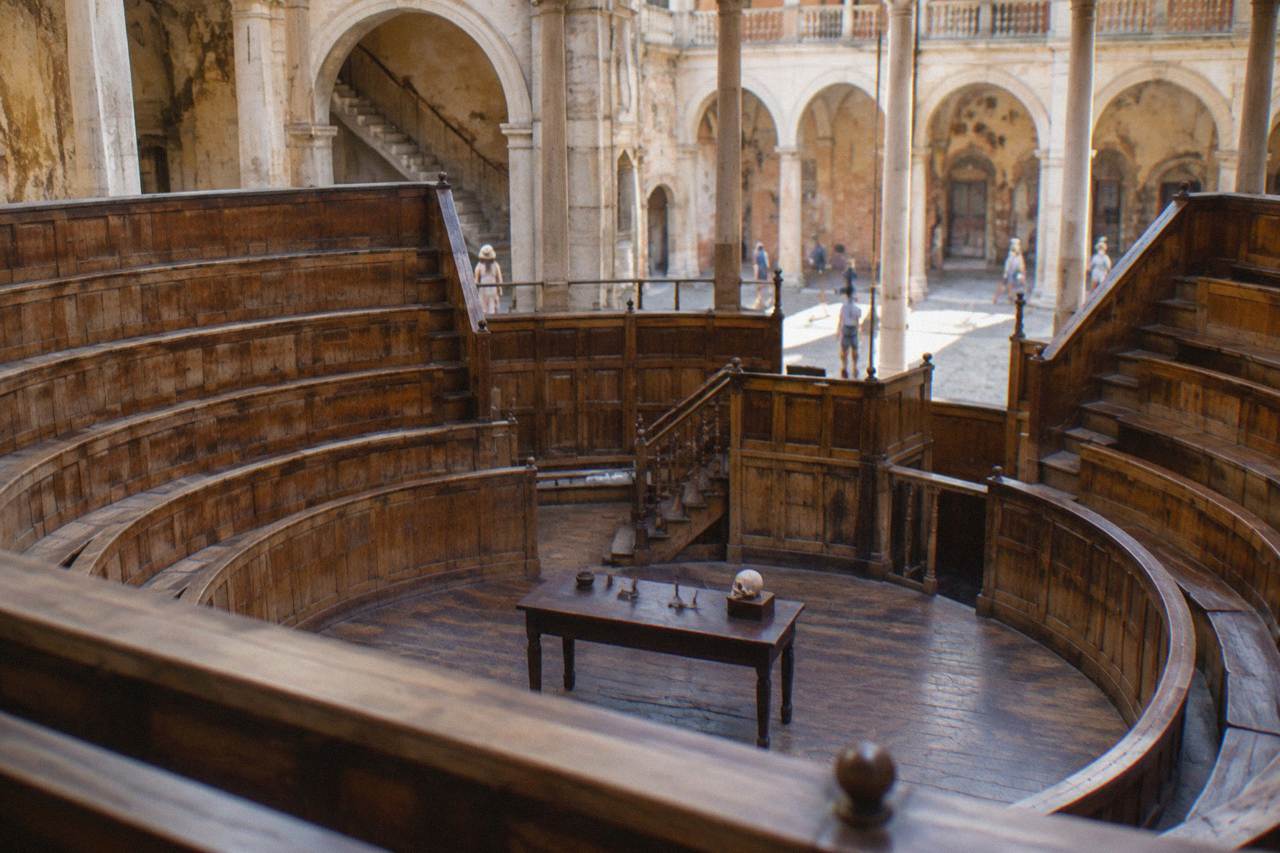 The wooden tiered galleries of the anatomical theatre at Palazzo del Bo in Padua