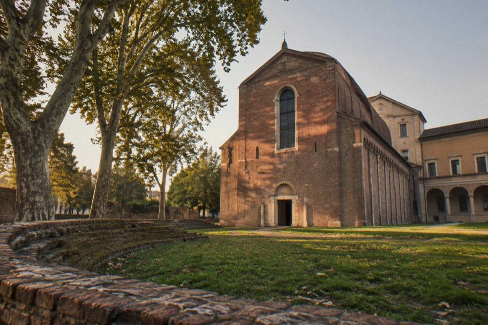 Exterior view of the Scrovegni Chapel next to the Eremitani museum complex in Padua
