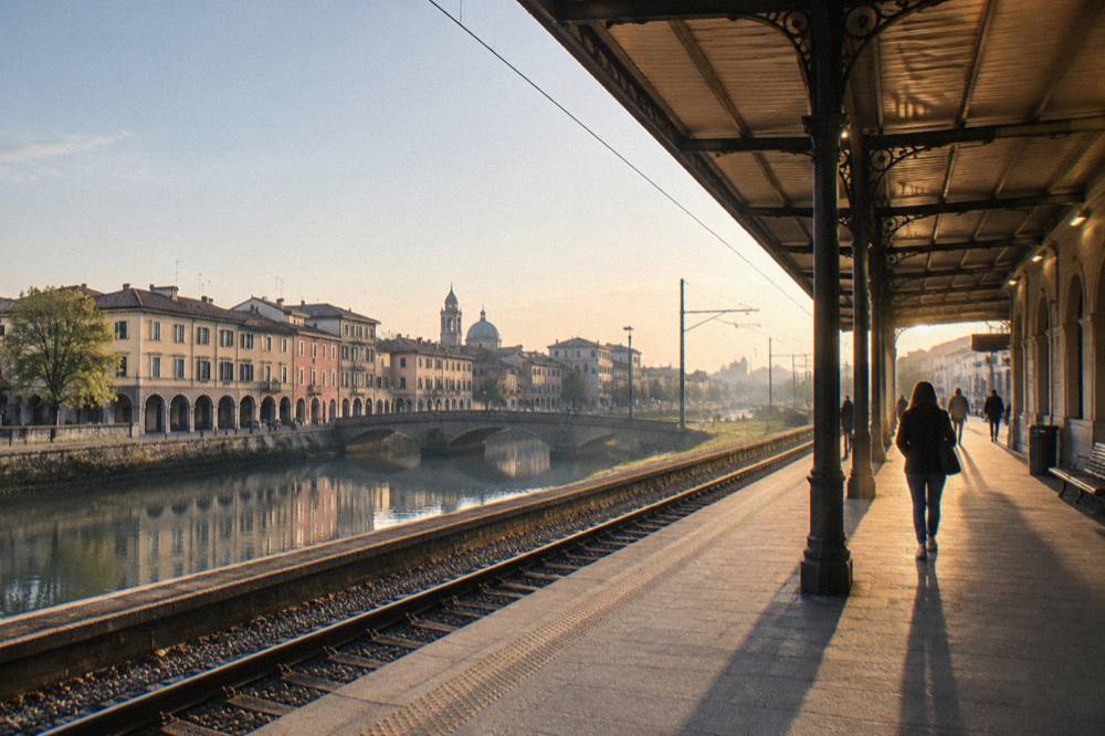 Evening light on the platform canopy of Padua railway station