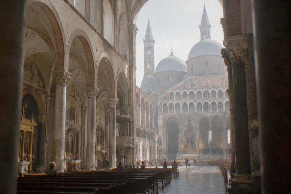 Interior nave of the Basilica of Saint Anthony with columns and side chapels