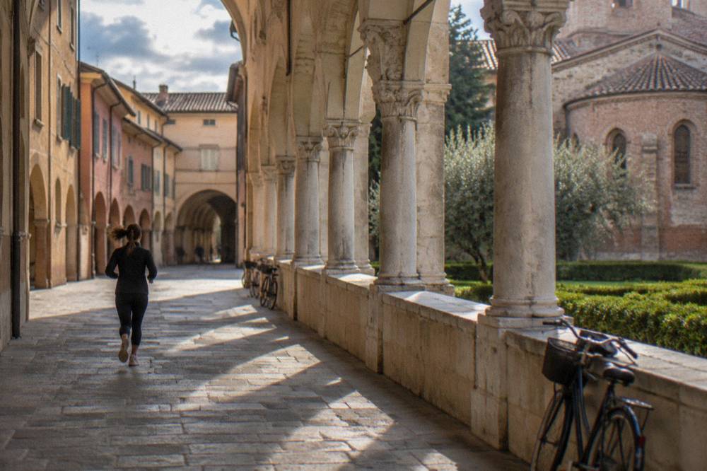 Cloister arches beside a chapel in the Santo complex in Padua