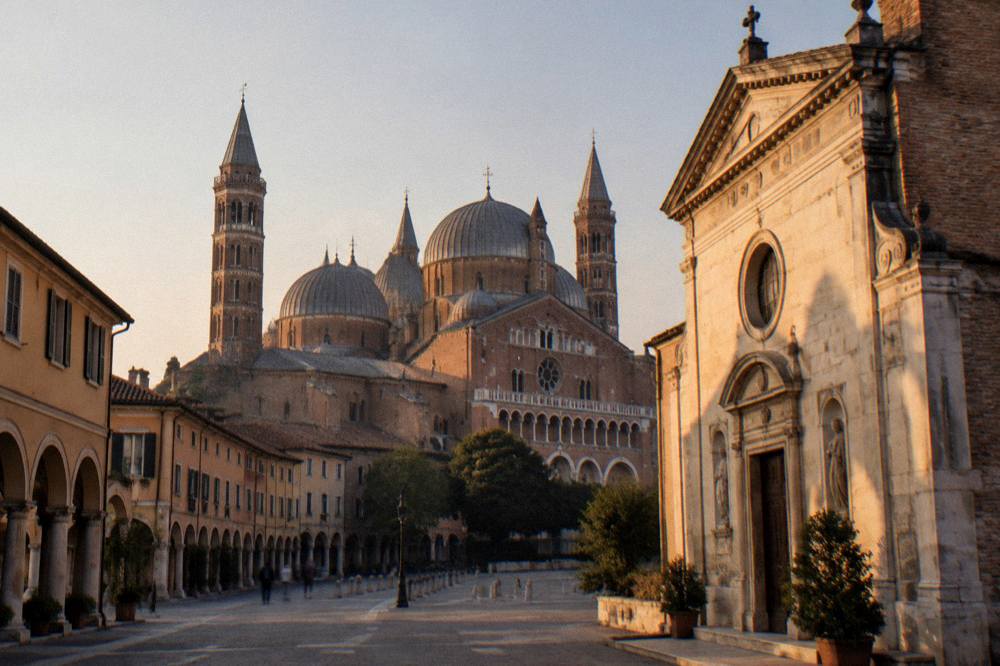 Evening light on a chapel facade near the Basilica of Saint Anthony in Padua