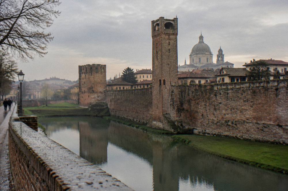 Towered keep rising above the rooftops inside the walls of Castelfranco Veneto