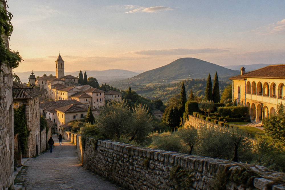 A Renaissance villa with loggias overlooking gardens and wooded hills