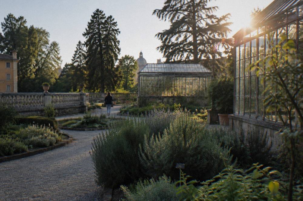 Botanical garden paths and greenhouses of the Orto Botanico in Padua