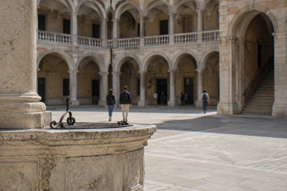 The historic courtyard of Palazzo del Bo, the ancient seat of the University of Padua