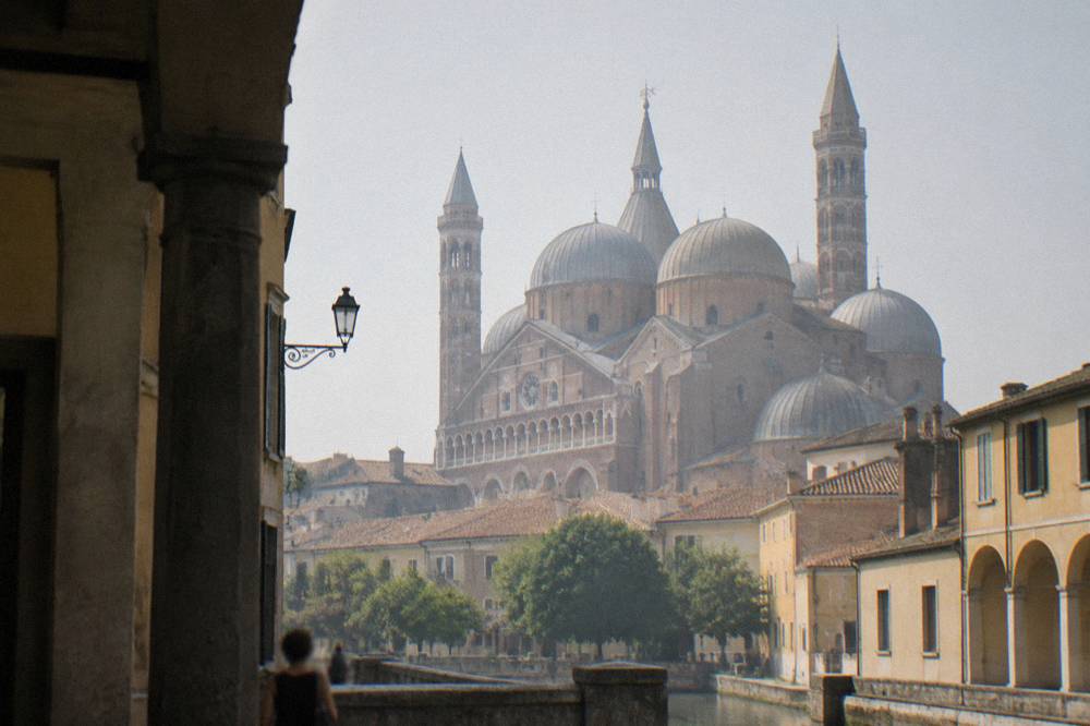 The brick facade and domes of the Basilica of Saint Anthony in Padua