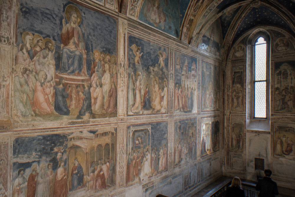 Giotto fresco wall inside the Scrovegni Chapel in Padua
