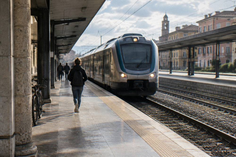 A regional train arriving at a platform in Padua station