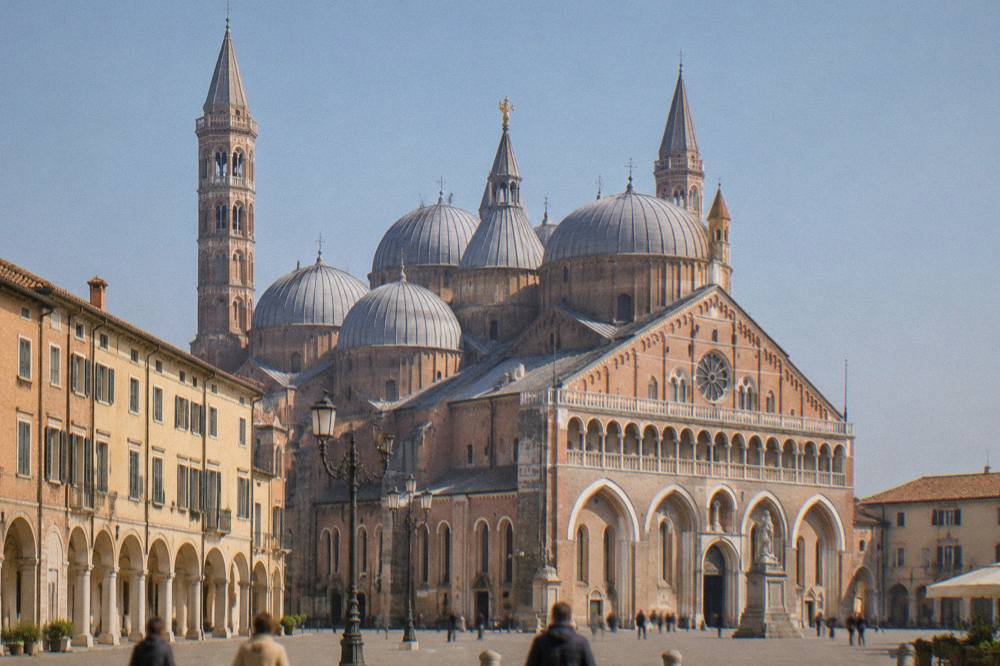 The Basilica of Saint Anthony seen from the square with its domes against the sky