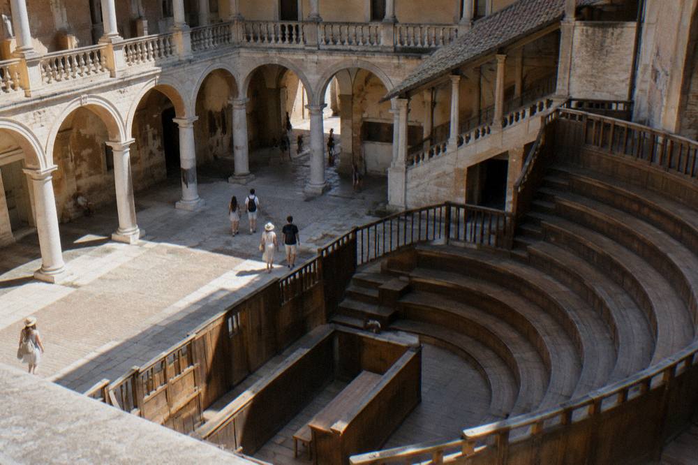 The wooden tiers of the anatomical theatre inside Palazzo del Bo