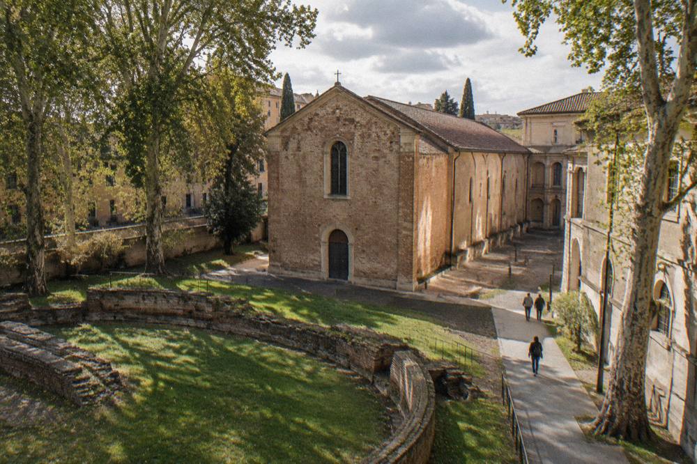 Exterior of the Scrovegni Chapel next to the Eremitani museum complex in Padua