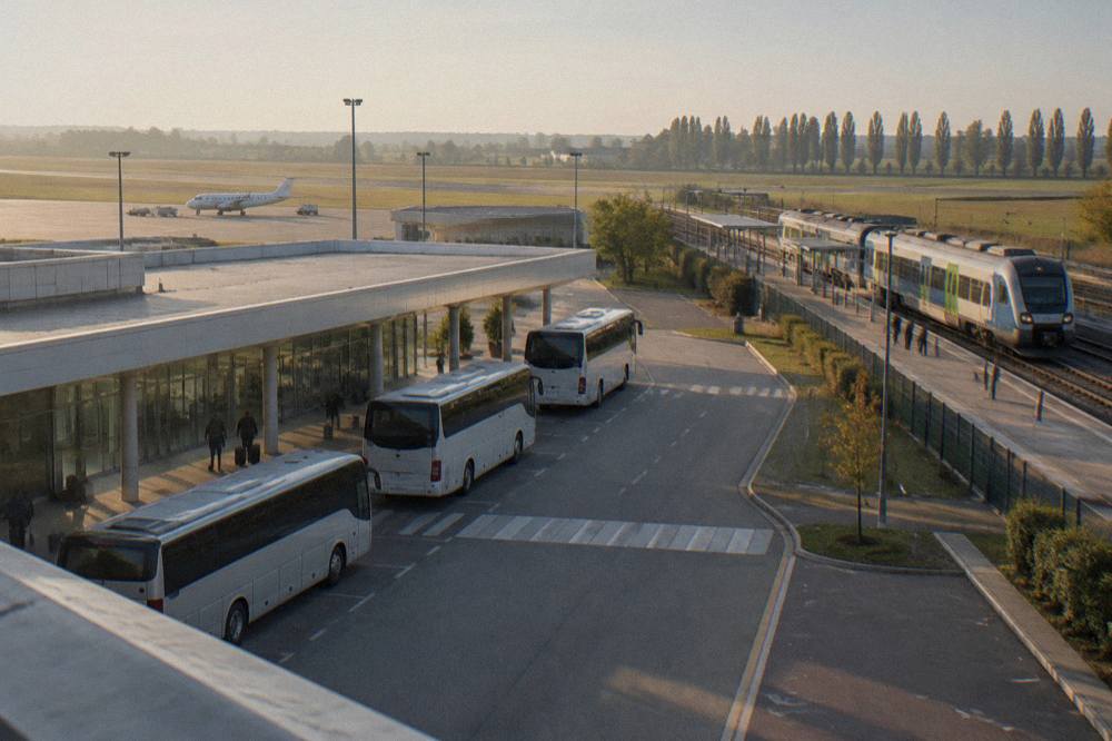 A regional train waiting at a small Italian railway station platform