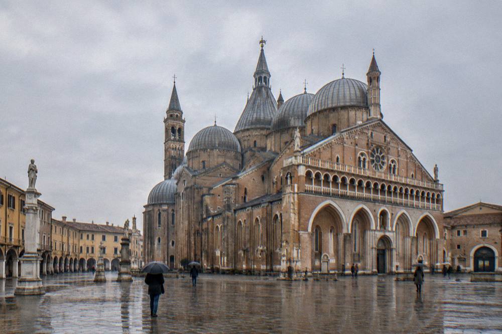 Basilica of Saint Anthony in Padua seen from the square with its domes and statues