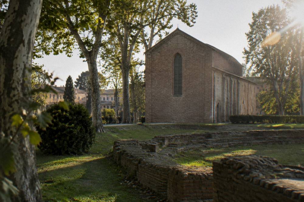 Exterior of the Scrovegni Chapel in Padua seen from the gardens